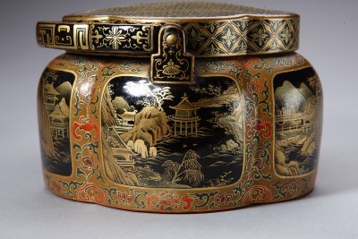 图片[5]-Black paint painted with gold, landscape, pavilions, handmade stove-China Archive